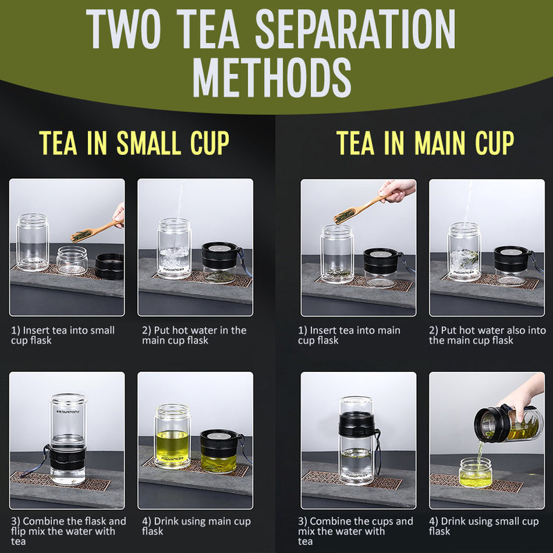idrop [ 500ml ] 2IN1 Premium High Grade Glass Drinking Flask Tea Separation Bottle With SUS304 Stainless Filter / Botol Minuman Kaca 2 Dalam 1 Bersama Penapis Keluli Tahan Karat / 富光双层玻璃杯大容量茶水分离杯车载便携商务水杯