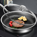 idrop [ 28CM ] 7 LAYER SUS316 Stainless Steel Honeycomb Nonstick Cooking Frying Pan / Kuali Memasak Tidak Lekat Keluli Tahan Karat / (316内外蜂窝)28CM双面屏煎盘(玻璃盖)(直 身)