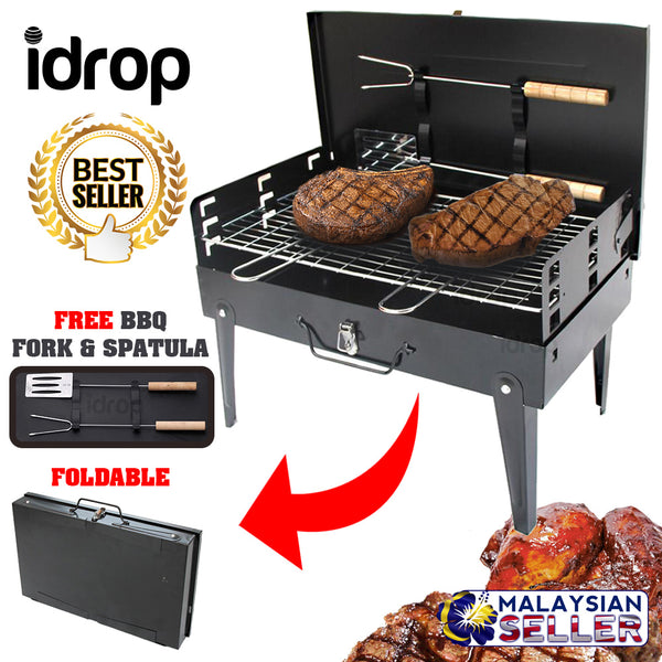 idrop HZA 14 Compact & Portable Outdoor BBQ Grill Mesh Barbecue Suitcase [ FREE Fork & Spatula ]