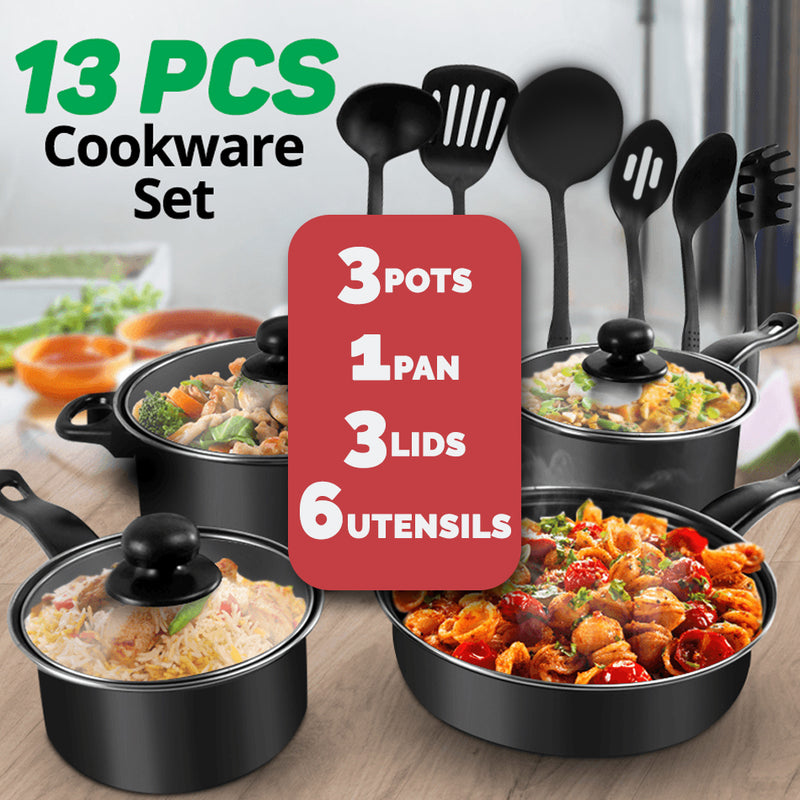 idrop [ 13pcs ] KITCHEN COOKWARE SET - Kitchenware Pot Pan and Utensils / Set Dapur Periuk Masak / 厨具锅盘和炊具套装