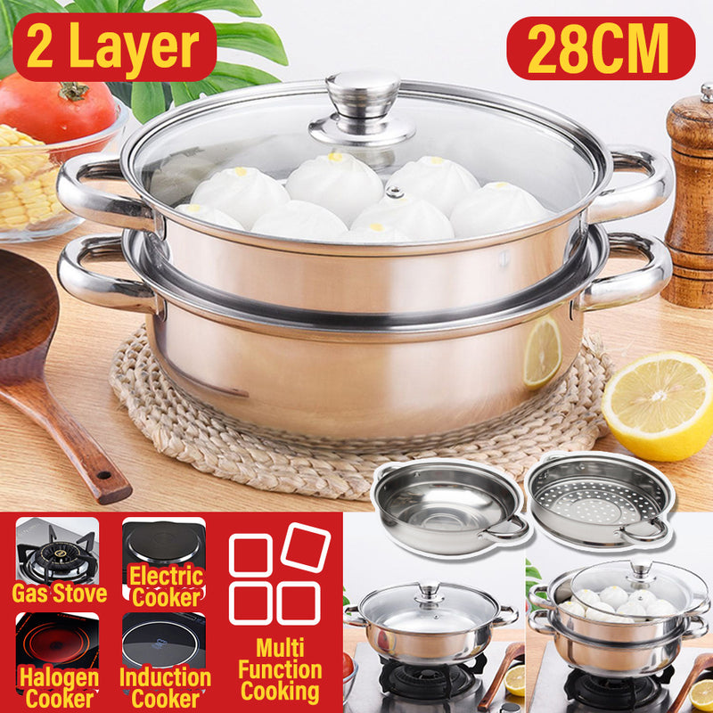 idrop [ 28CM ] 2 Layer Stainless Steel Cooking Wok Pot & Steamer / Periuk Memasak dan Masak Stim / 2层不锈钢炒锅和蒸锅