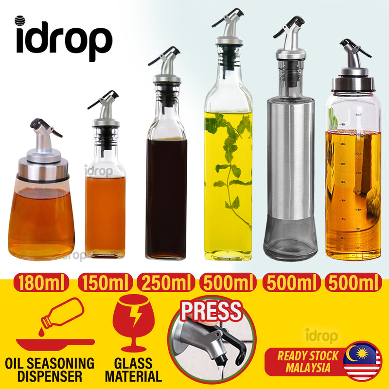 idrop Kitchen Oil & Seasoning Leak Proof Thick Glass Oiler Bottle Dispenser with Nozzle Mouth Piece [ 150ml / 180ml / 250ml / 500ml ]