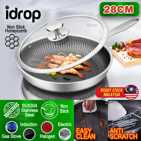idrop 28cm Multifunction Kitchen Cooking Fry Pan with Glass Lid Cover