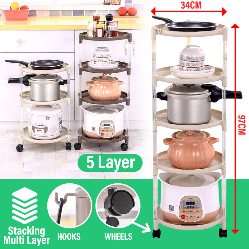 idrop 5 LAYER Multilayer Mobile Portable Household Kitchen Rack Shelf with Wheels