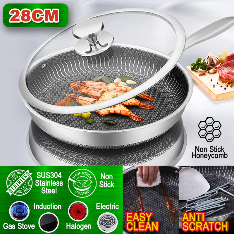 idrop 28cm Multifunction Kitchen Cooking Fry Pan with Glass Lid Cover