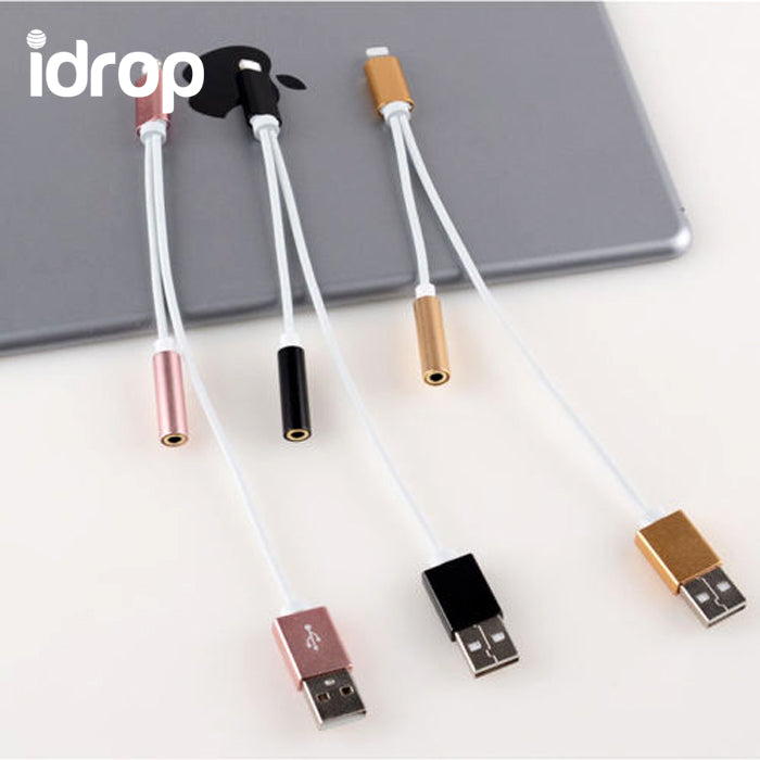 idrop Lightning to Female 3.5mm Audio AUX Cable USB Charge Sync Data for Apple iPhone