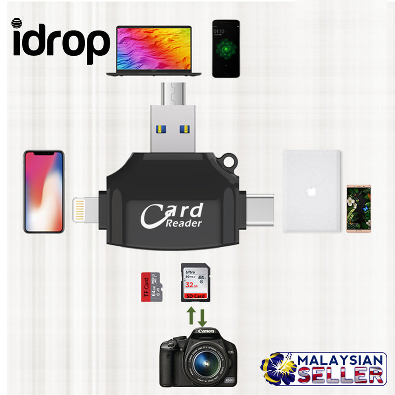 idrop 6 in 1 OTG reader Type-c/Lightning/Micro USB/TF Card//SD Card/USB port for Android IOS