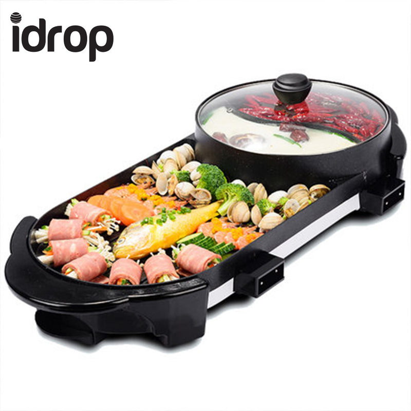 idrop 2 in 1 BBQ Electronic Pan Grill Teppanyaki & Hot Pot Steamboat Combination Party Family Friend Gathering Electric Grill