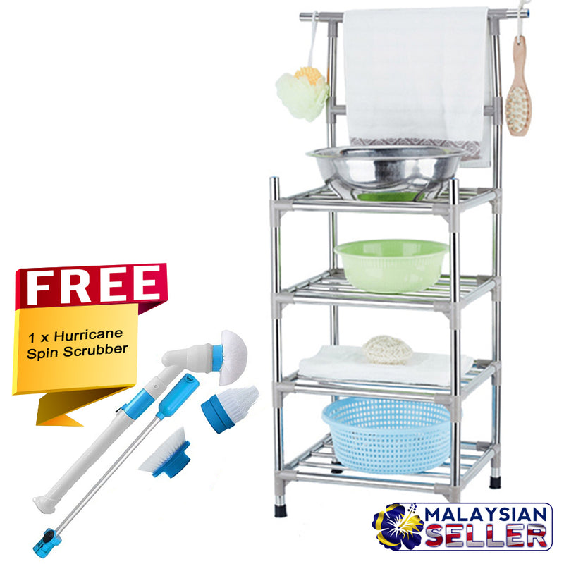 idrop COMBO Portable Four Layers Stainless Steel Shelf + Free Hurricane Spin Scrubber Multifunctional Cleaning Brush