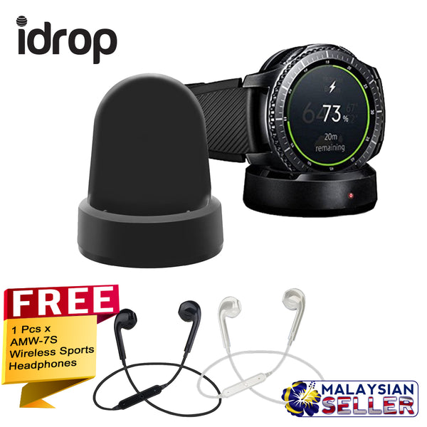 idrop COMBO Wireless Charging Dock  For Samsung Gear S3 S2 Smart Watch + Free AMW-7S Wireless Sports Headphones