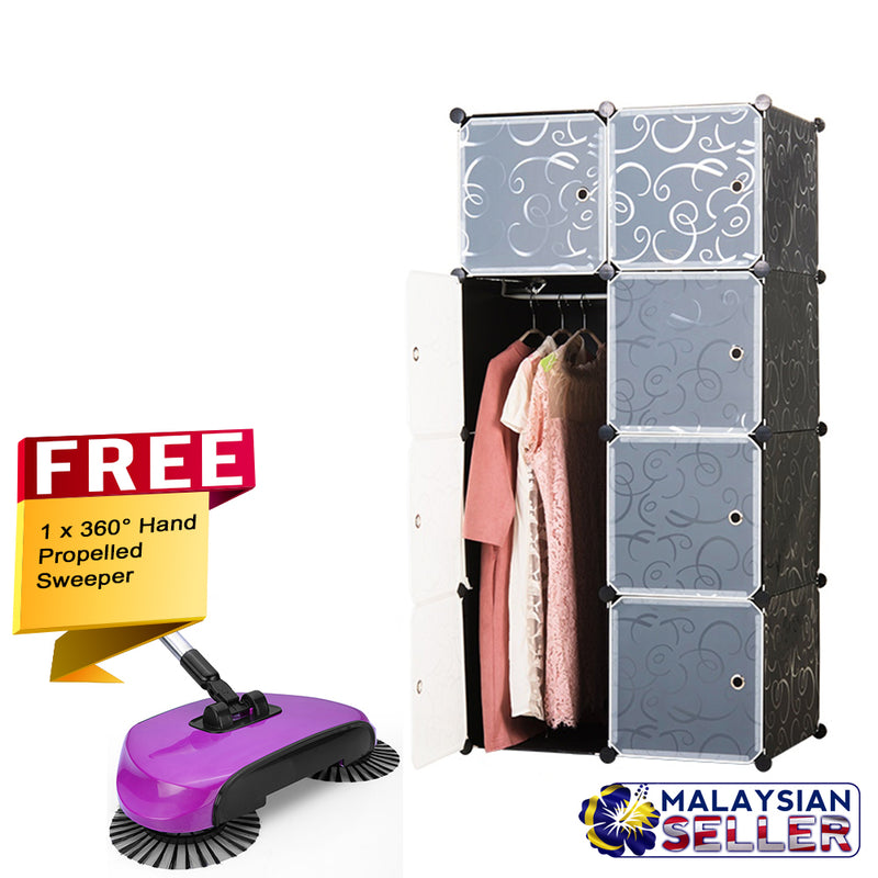 idrop COMBO 8 Cubes Wardrobe with Hangers + Free 360° Hand Propelled Sweeper [ RANDOM COLOR ]