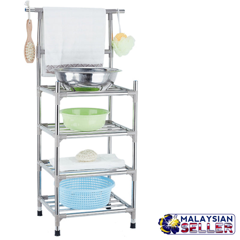 idrop COMBO Portable Four Layers Stainless Steel Shelf + Free Hurricane Spin Scrubber Multifunctional Cleaning Brush