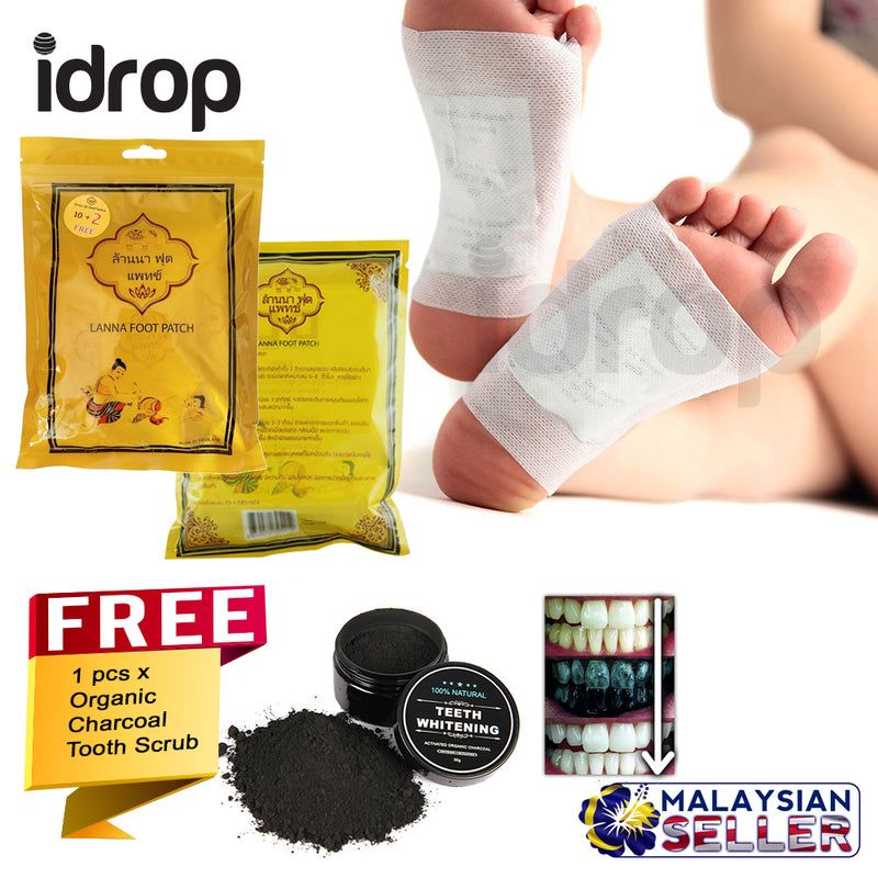 idrop COMBO Lanna Foot Patch for foot therapy treatment (10 patches per pack) | Buy 1 Pack  + Free Organic Charcoal Tooth Scrub