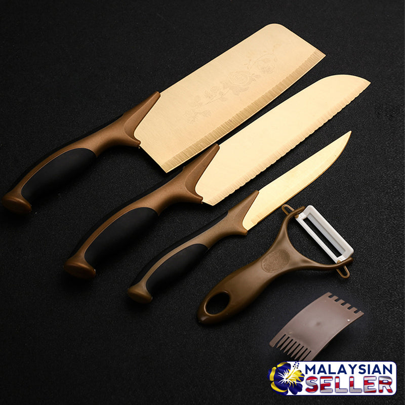idrop 5 Set Kitchen Knife & Cutting Accessories (GOLD) For Kitchen Cutting, Chopping and Slicing