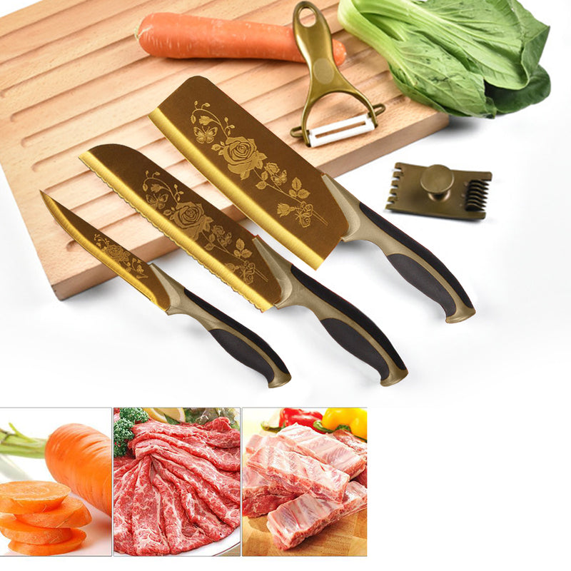 idrop 5 Set Kitchen Knife & Cutting Accessories (GOLD) For Kitchen Cutting, Chopping and Slicing