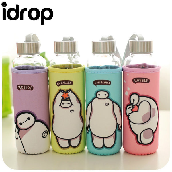 Idrop BT-1397#Creative Cartoon Glass Bottle With Bottle Cover 500ML  [Send by randomly color]