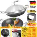 idrop 42CM Kitchen Honeycomb Non Stick Cooking Frying Wok SU304 Stainless Steel with Lid Cover -