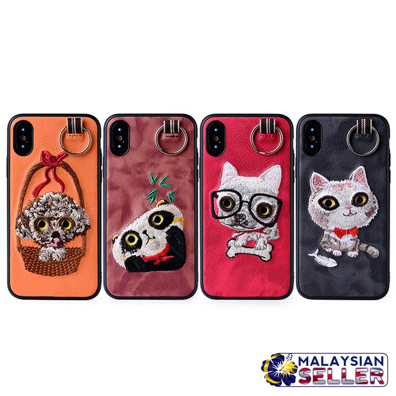 idrop Fashion Embroidery Cute Animal PU Leather Case For Apple iPhone X