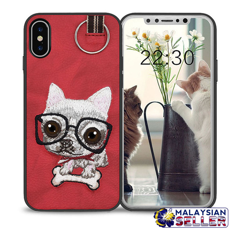 idrop Fashion Embroidery Cute Animal PU Leather Case For Apple iPhone X