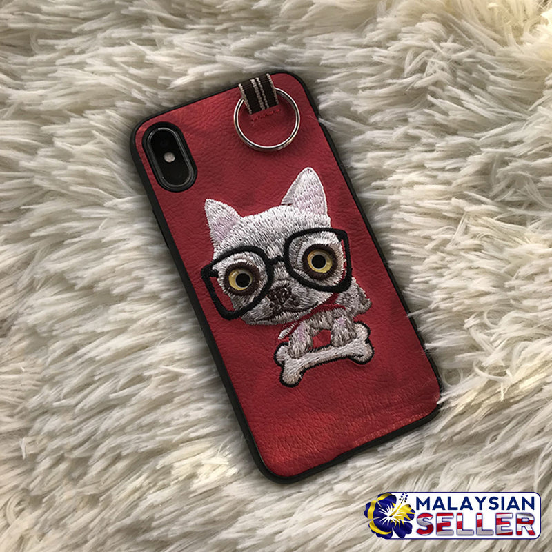 idrop Fashion Embroidery Cute Animal PU Leather Case For Apple iPhone X