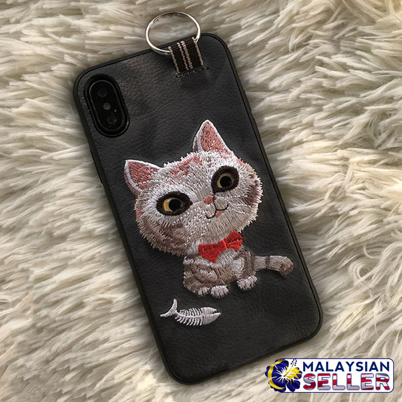 idrop Fashion Embroidery Cute Animal PU Leather Case For Apple iPhone X