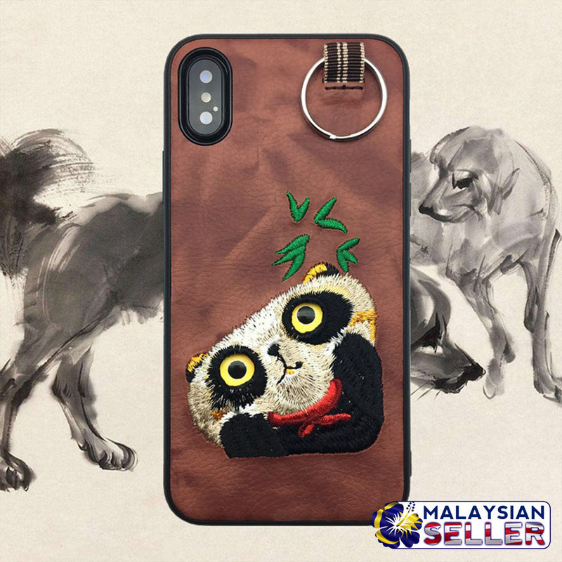 idrop Fashion Embroidery Cute Animal PU Leather Case For Apple iPhone X