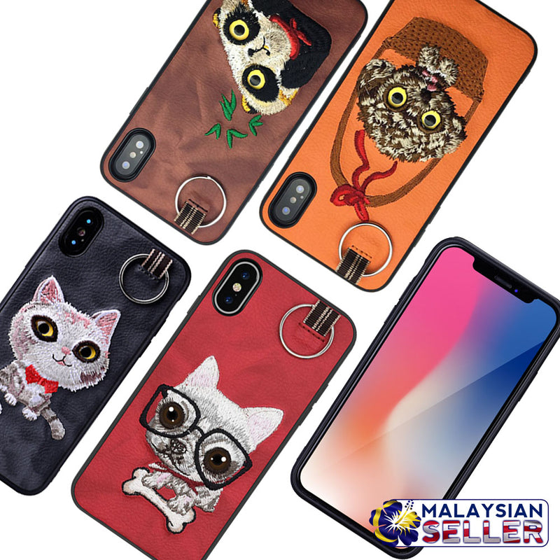 idrop Fashion Embroidery Cute Animal PU Leather Case For Apple iPhone X