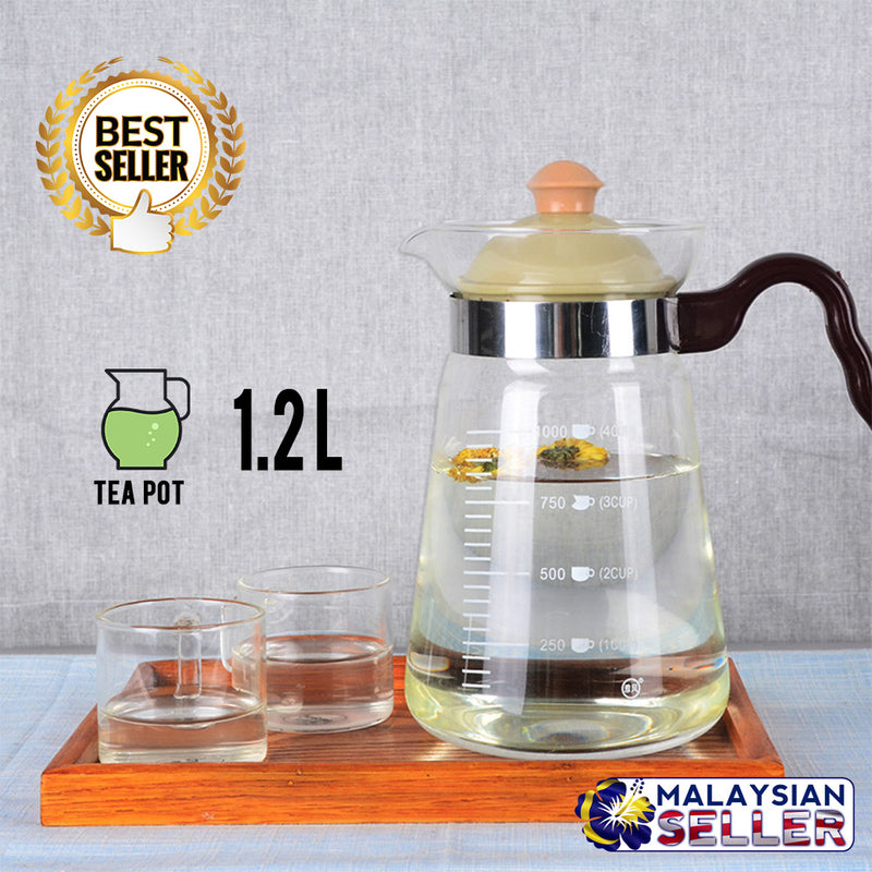 idrop 1.2L Classic Transparent Drinking Glass Teapot for Kitchen Tool