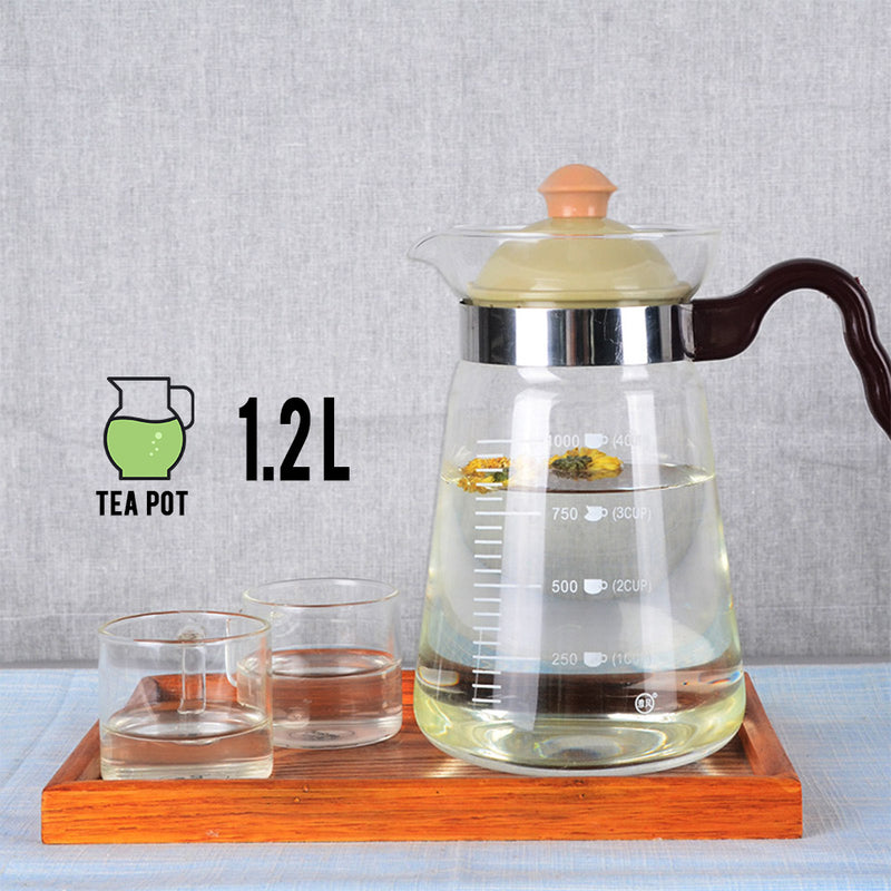 idrop 1.2L Classic Transparent Drinking Glass Teapot for Kitchen Tool