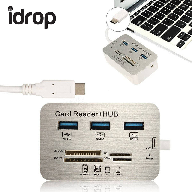 idrop 7 in 1 with Type-C USB 3.0 Hub USB 3.1 MS/ M2/ SD/ TF Card Reader For PC Laptop