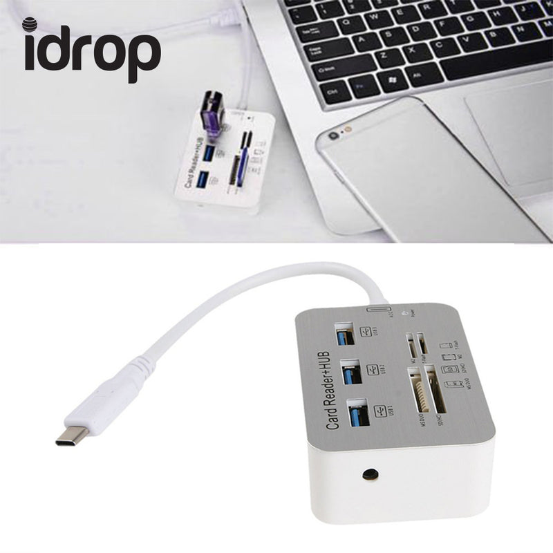 idrop 7 in 1 with Type-C USB 3.0 Hub USB 3.1 MS/ M2/ SD/ TF Card Reader For PC Laptop