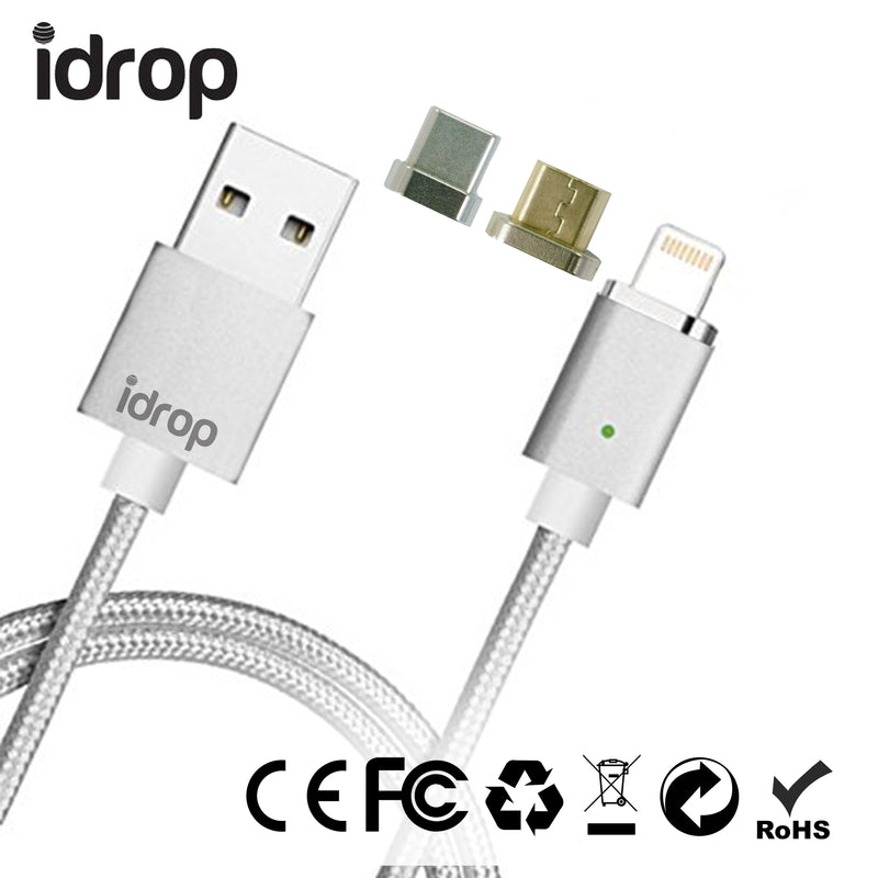 idrop Metal Magnetic Data Cable 2.4A Charging and Data Transition with Micro, Lightning and Type C charging magnetic connector