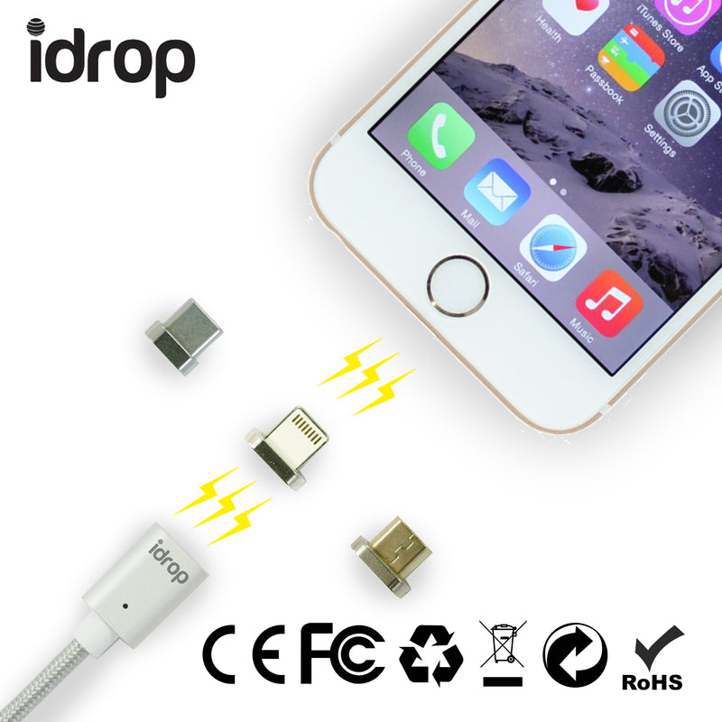 idrop Metal Magnetic Data Cable 2.4A Charging and Data Transition with Micro, Lightning and Type C charging magnetic connector