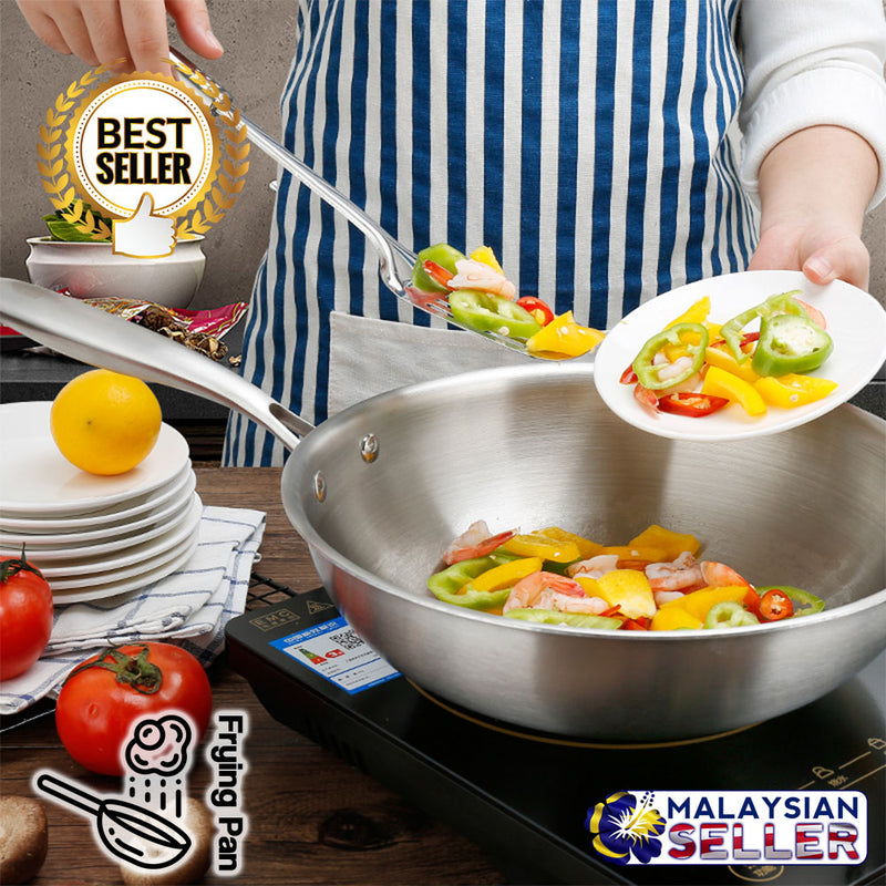 idrop Portable Stainless Steel Wok Frying Pan with Glass Lid [32cm]