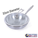 idrop Portable Stainless Steel Wok Frying Pan with Glass Lid [32cm]